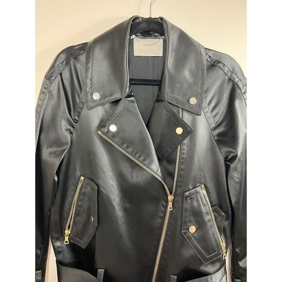 JASON WU Black Waist Belted Multi-zipper Moto Jacket Size 2 - Picture 7 of 8